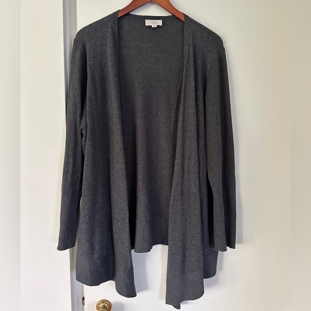 LOFT Gray Open Front Cardigan Sweater